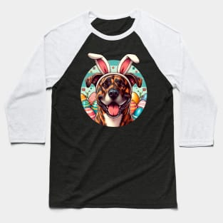 Treeing Tennessee Brindle Enjoys Easter with Bunny Ears Baseball T-Shirt